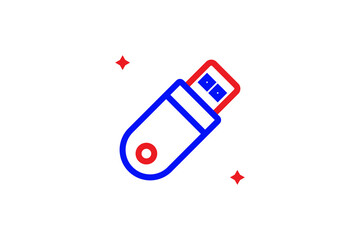 Red and blue usb flash memory illustration in line style design. Vector illustration.