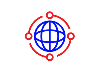 Red and blue global connection illustration in line style design. Vector illustration.