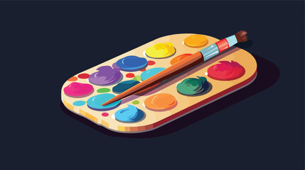 A colorful flat icon of a paint palette with brushe