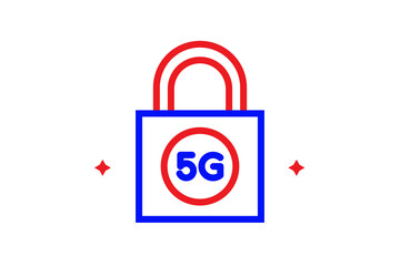 Red and blue secure 5g internet illustration in line style design. Vector illustration.