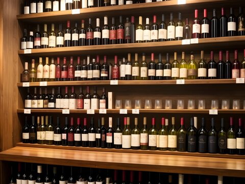 Collection of wines in the store of elite alcohol.