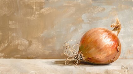 Succulent Onion on Light Brown Canvas Gastronomic Delight