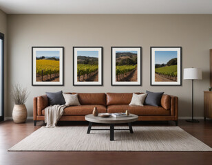 Sophisticated Living Room with Quintet Vineyard Prints