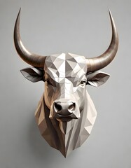 Geometrically Designed, Monochromatic Bull Head with a Modern Artistic Look, Generative AI