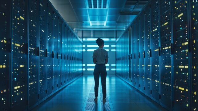 a data center operator is checking the system status on the server room dashboard