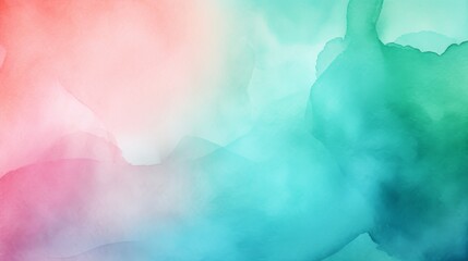 Abstract ombre watercolor background with Turquoise, Emerald green, Coral pink