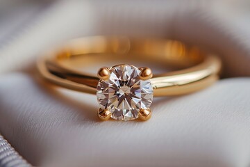 Golden Wedding Ring With Diamond on Soft Fabric