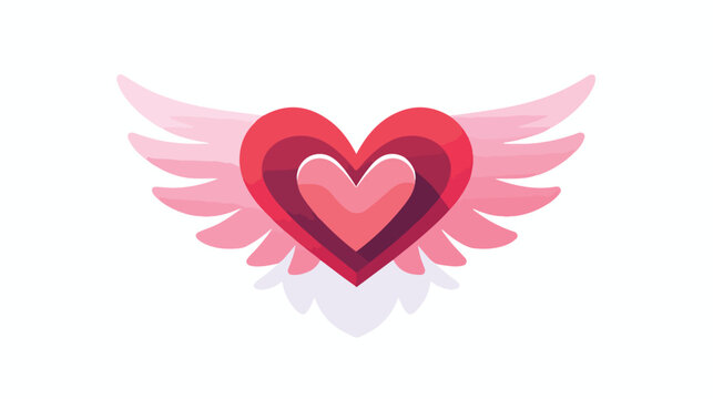 A festive flat icon of a heart with wings represent
