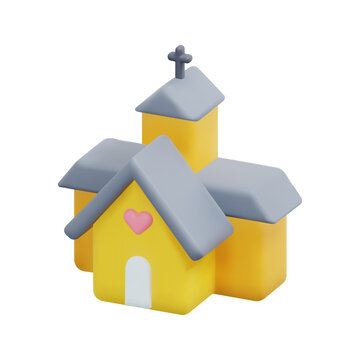 3d church building icon vector. Isolated on white background. 3d valentine, love concept. Cartoon minimal style. 3d icon vector render illustration.