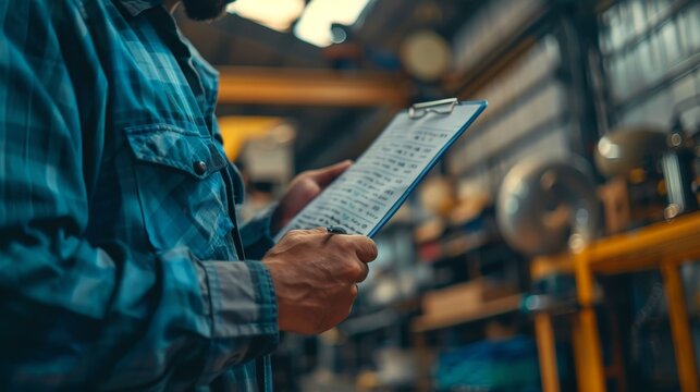 a mechanic is measuring a job checklist in a car repair shop