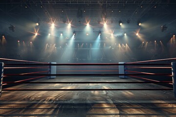 Boxing. Empty professional boxing ring in arena.