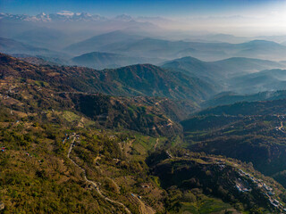 Misty Morning Over the Layered Hills and Himalayan Peaks from Nagarkot, Nepal