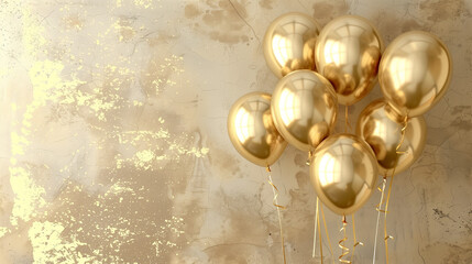 luftballons, gold, jubiläum, geburtstag, feier, hintergrund, karte, feierlich, elegant, luxeriös, lufballon, ballon, text, platz, copytext, fest, feiern, einladung, dekoration, weihnachten, geschenk - obrazy, fototapety, plakaty