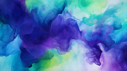 Fototapeta na wymiar Abstract ombre watercolor background with Deep purple, Electric blue, Neon green