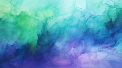 Fototapeta na wymiar Abstract ombre watercolor background with Deep purple, Electric blue, Neon green
