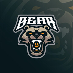 Bear mascot logo design with modern illustration concept style for badge, emblem and t shirt printing. Angry bear head illustration for sport and esport team.