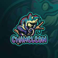 Chameleon mascot logo design with modern illustration concept style for badge, emblem and t shirt printing. Cute chameleon illustration.