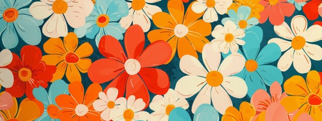 70s style floral background, 70s retro pattern and colors