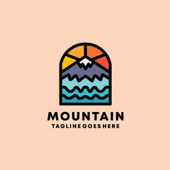 Mountain Logo Colorful Vector, Monoline High Peak Icon Symbol, Vacation Creative Vintage Graphic Design