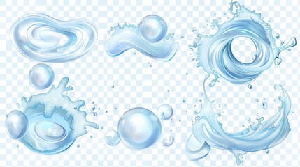Modern realistic illustration of a shaving foam swirl, circular whirlwind wave, fizzy twirl, and oxygen balls swirling in water.