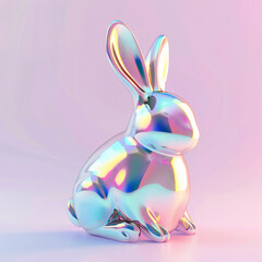 Metal bunny 3D illustration, Easter cute bunny design concept illustration