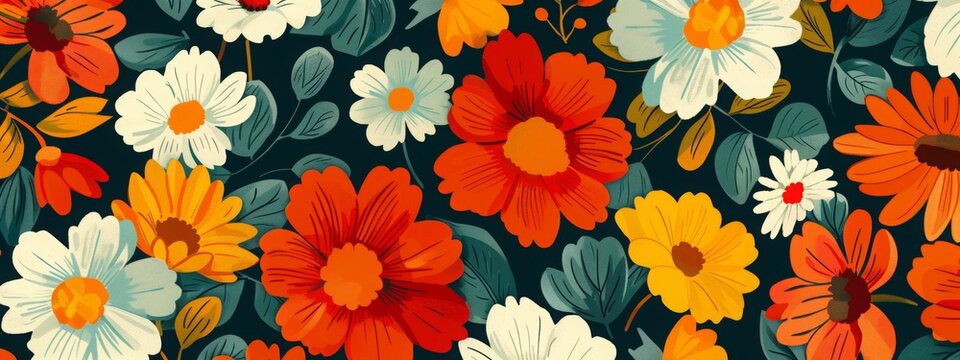 70s Style Floral Background, 70s Retro Pattern And Colors