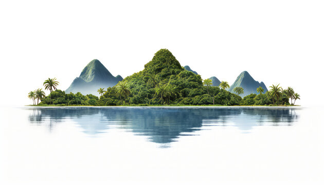 landscape with lake and mountains isolated on transparent background cutout