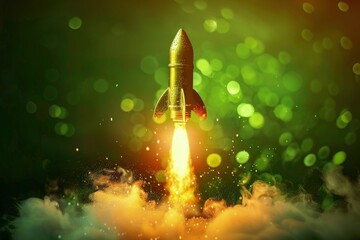 Rocket taking off, business and startup concept.