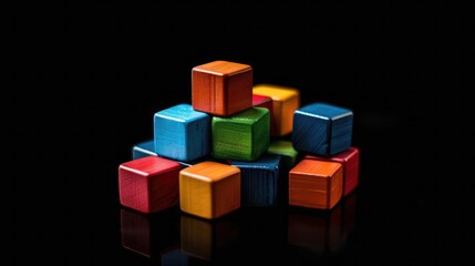 Obraz premium Colorful cubes on isolated black background Generative AI. Players marker
