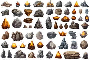 Set of Fantasy stone game elements design isolated on transparent background - obrazy, fototapety, plakaty
