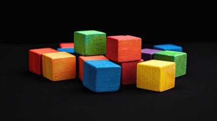 Colorful cubes on isolated black background Generative AI. Players marker