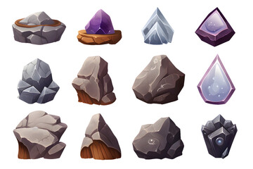 Set of Fantasy stone game elements design isolated on transparent background