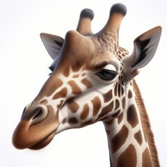 Fototapeta premium Cartoon Giraffe Isolated on White Background. Wild Giraffe Animal Mascot Digital Generated Illustration. Funny Cute Creation Safari Animal Symbol Character. 