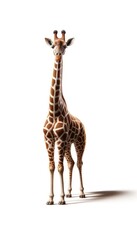 Obraz premium Cartoon Giraffe Isolated on White Background. Wild Giraffe Animal Mascot Digital Generated Illustration. Funny Cute Creation Safari Animal Symbol Character. 