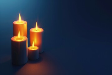 Dark blue gradient background with several lit candles. - obrazy, fototapety, plakaty