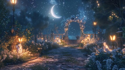 Ethereal Moonlit Pathway made from moonstone illuminated by soft glow
