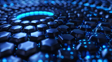 Blue hexagon frame background design, 3D rendering of light technology background