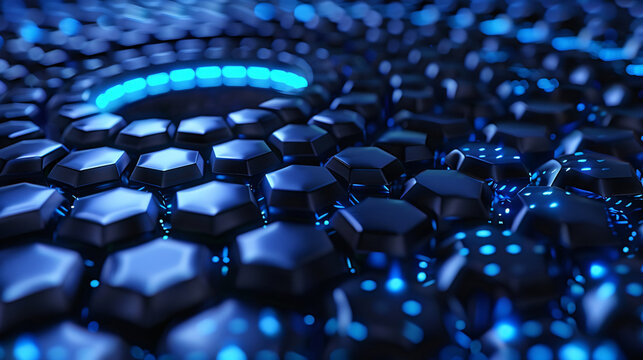 Blue hexagon frame background design, 3D rendering of light technology background