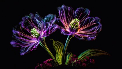 Beautiful tulip flowers on the black background, close-up
