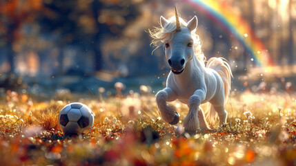 A unicorn playing soccer - 757216071