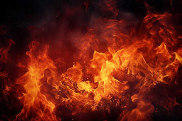 Fire flames on black background. Blaze fire flame background and textured