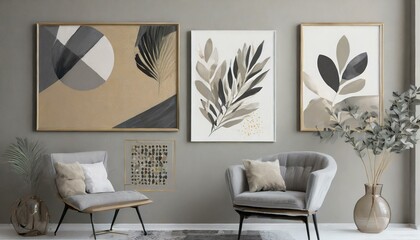 a series of wall decor elements that embrace the elegance of simplicity. Utilize minimalist frames, monochromatic color schemes, and carefully selected wall decals to achieve a modern and chic aesthet - obrazy, fototapety, plakaty