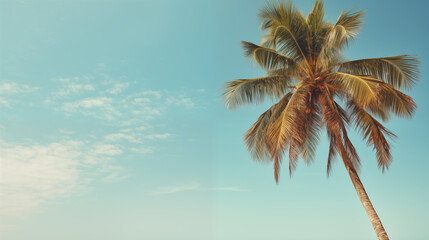Fototapeta na wymiar Coconut palm tree under blue sky . Vintage style. Tropical background