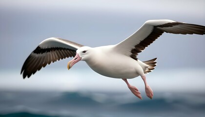 Fototapeta na wymiar An Albatross With Its Wings Beating In A Blur Of M