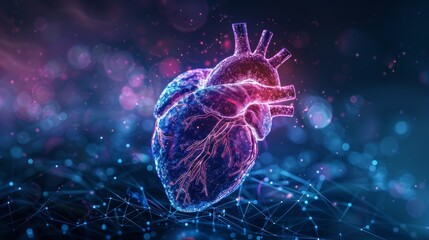 Human Heart Anatomy : Human heart shape with blue purple cardio pulse line