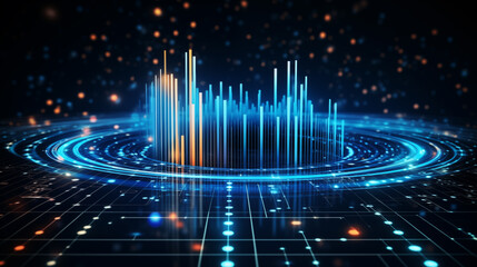 Dynamic digital bar chart with glowing neon lines ai generated image background