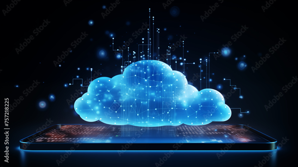 Poster smartphone with holographic cloud computing ai generated image background