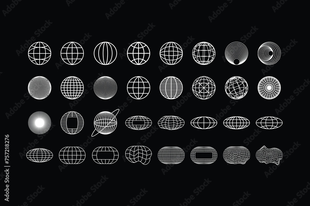 Poster y2k vector hud globes spheres abstract objects forms shapes