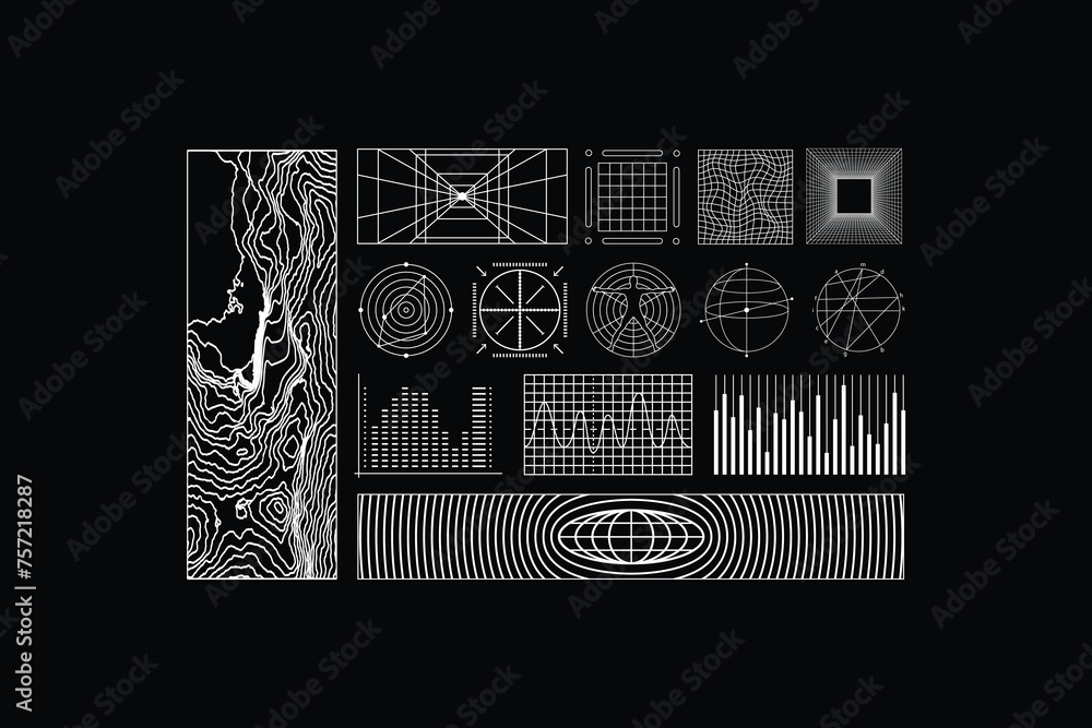 Poster y2k vector hud interface abstract objects forms shapes
