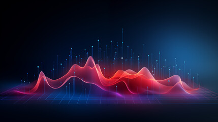 Fluid digital waveforms in blue red hues ai generated background image